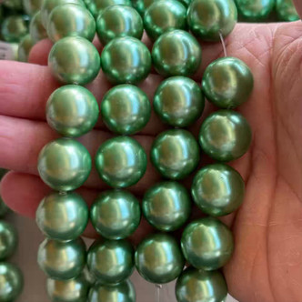 16mm Shell Pearl Beads Flora Green Round 12Pcs Per Strand