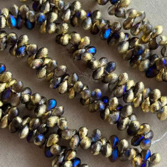 6x4mm Czech Glass Drop Beads Etched California Blue 50Pcs Per Strand