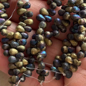 6x4mm Czech Glass Drop Beads Etched Matte California Purple 25Pcs Per Strand