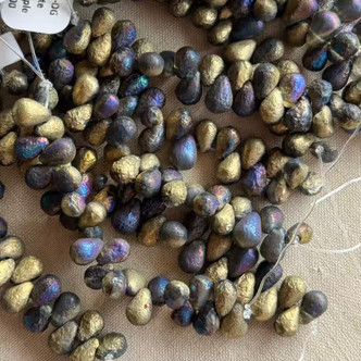 6x4mm Czech Glass Drop Beads Etched Matte California Purple 25Pcs Per Strand