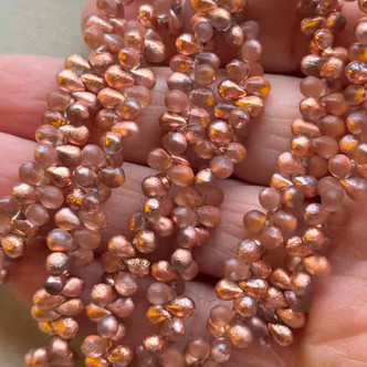 6x4mm Czech Glass Drop Beads Etched Copper Ore 50Pcs Per Strand