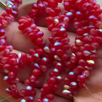 6x4mm Czech Glass Drop Beads Etched Scarlet AB 50Pcs Per Strand