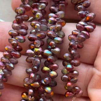 6x4mm Czech Glass Drop Beads Etched Magic Raspberry 50Pcs Per Strand