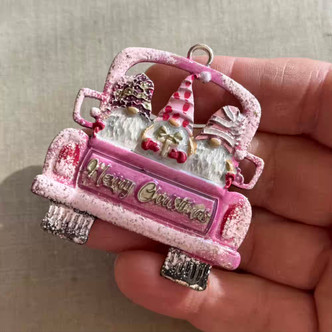 Sugarplum Pink Gnome Truck Pendant Merry Christmas Artisan 60x55mm Per Pc