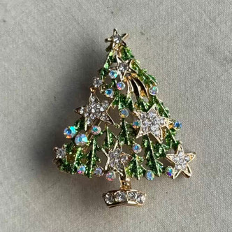 2 Inch Christmas Tree Stars Brooch Pin Rhinestone Enamel Gold Plated Per Pc