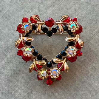 1.5 Inch Heart Wreath Brooch Pin Rhinestone Gold Per Pc