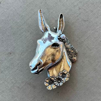 2.75 Inch Mule Donkey Brooch Pin Rhinestone Silver Per Pc