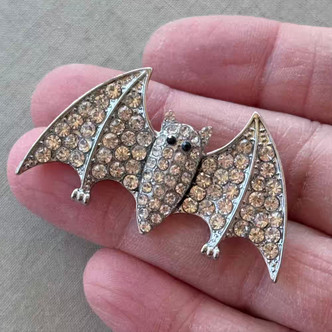 2 Inch Bat Halloween Brooch Pin Rhinestone Silver Per Pc