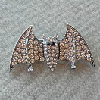 2 Inch Bat Halloween Brooch Pin Rhinestone Silver Per Pc