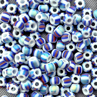 Aged White Blue Red Full AB Size 8/0 Round Czech Glass Seed Beads Per Tube