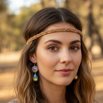 Sweet Bohemian Woven Treasures Crystal Rivoli Earrings Artisan Made in the USA Per Pair