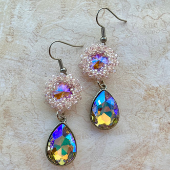 Sweet Bohemian Woven Treasures Crystal Rivoli Earrings Artisan Made in the USA Per Pair