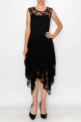 Black Lined Lace Dress No Sleeves Origami