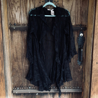 Black Lace Ruffled Cardigan Kimono Victorian Style Elegance Origami