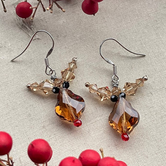 Red Nosed Reindeer Swarovski Earrings Artisan Made in the USA Per Pair