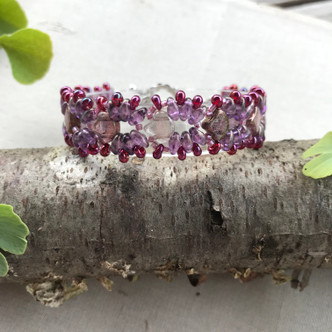 Mauve Path of the Ginkgo Woven Treasures Seed Beaded Bracelet Artisan Made Per Pc
