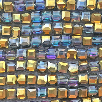 Aurum Twilight 4mm Faceted Cube Chinese Crystal Glass Beads Per Strand