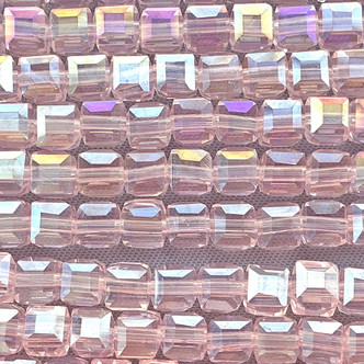 Rose AB 4mm Faceted Cube Chinese Crystal Glass Beads Per Strand