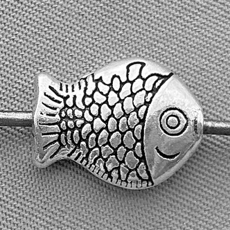 Large Fish Beads 14x10mm Antique Silver Plated Alloy Q30 Per Pkg