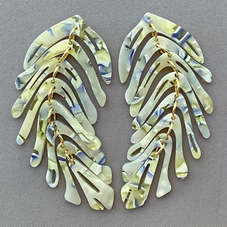 Mottled Blue Green Acrylic Fish Bones Monstera Leaf Pendants 75x30mm Q2 Per Pkg