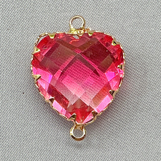 Pink Imperial Topaz Glass Jewel Heart 2 Loop Links 23x17mm Gold Plated Alloy Q2 Per Pkg
