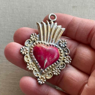Cordelia Art Deco Antique Style Heart Pendant Crown Red Gold Artisan Per Pc