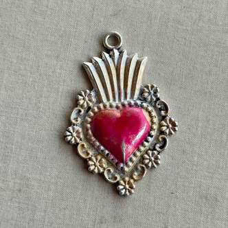 Cordelia Art Deco Antique Style Heart Pendant Crown Red Gold Artisan Per Pc