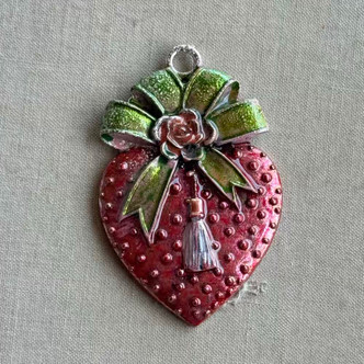 54x35mm Heart with Ribbon Bow Artisan Pendant Strawberry Per Pc