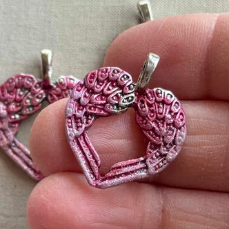 Lina Heart Wings Charms Angel Hand Painted 29x24mm 4Pcs Per Pkg