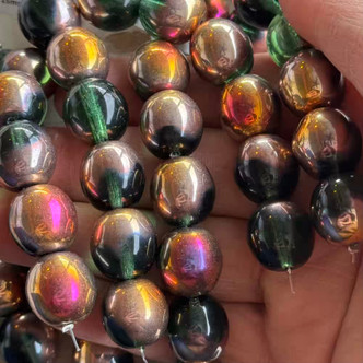15mm Druk Czech Glass Round Beads Pine Green Apollo 6Pcs Per Strand