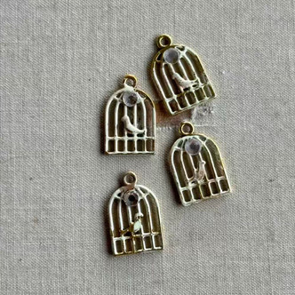 Amie Ivory Shabby Birdcage Charms 19x12mm Hand Painted 4Pcs Per Pkg