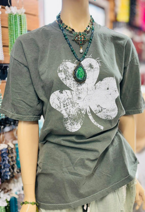 Can't Pinch This Shamrock Lucky Clover Sage Green Distressed Graphic Tee Top