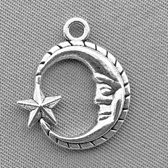 Crescent Moon Star Charms 19x16mm Antique Silver Plated Alloy Q6 Per Pkg