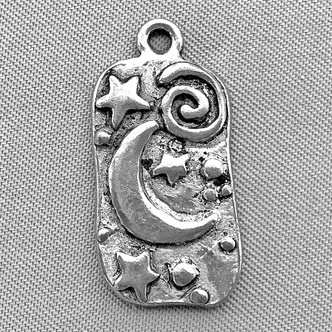 Crescent Moon Stars Rectangle Tag Charms 25x12mm Antique Silver Plated Alloy Q6 Per Pkg