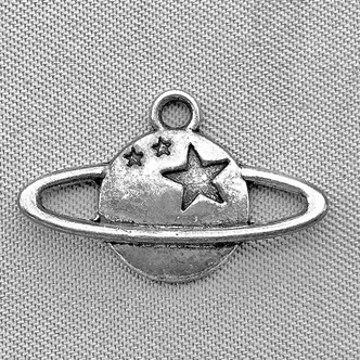 Small Saturn Planet Stars Coin Charms 14x22mm Antique Silver Plated Alloy Q6 Per Pkg