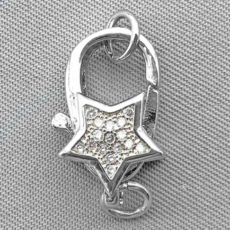 Micro Pave CZ Star Lobster Claw Clasps with Jump Rings 16x10mm Platinum Plated Alloy Q1 Per Pkg