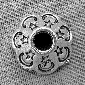 Moon and Stars Cone Bead Caps 4x8mm Antique Silver Plated Alloy Q30 Per Pkg