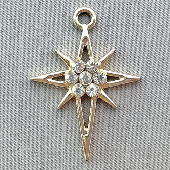 Crystal Rhinestone Star Charms Gold Plated Alloy 26x19mm Q6 Per Pkg