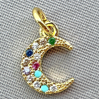 Micro Pave CZ Crescent Moon Charms 12x8mm Gold Plated Brass Q4 Per Pkg