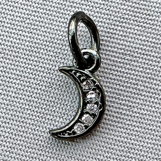 Small Micro Pave CZ Crescent Moon Charms 12x5mm Gunmetal Plated Alloy Q4 Per Pkg