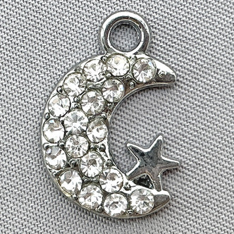 Crystal Rhinestone Crescent Moon Star Charms 18x12mm Platinum Plated Alloy Q4 Per Pkg
