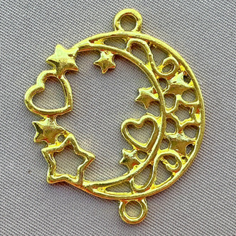 Moon Stars Hearts Stars 2 Loop Links 35x28mm Gold Plated Alloy Q6 Per Pkg