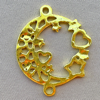 Moon Stars Hearts Stars 2 Loop Links 35x28mm Gold Plated Alloy Q6 Per Pkg