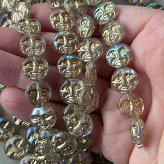 13mm Moon Beads Czech Glass Golden AB Q15 Per Strand