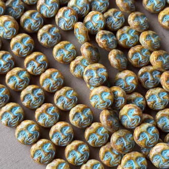 13mm Moon Beads Czech Glass Turquoise Picasso Flower Q15 Per Strand