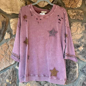 Reach for the Stars Terry Knit Top Faded Plum Mineral Washed Light Sweater Easel