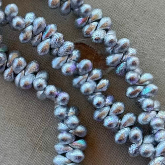 6x4mm Czech Glass Drop Beads Etched Silver Ore AB 50Pcs Per Strand