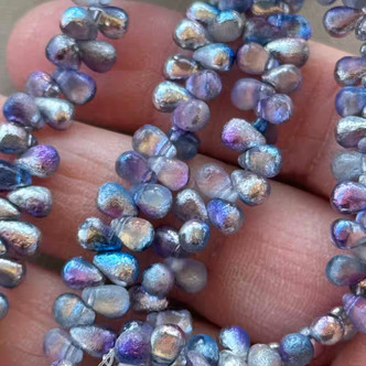 6x4mm Czech Glass Drop Beads Etched Sky Celestial 50Pcs Per Strand