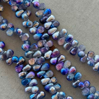 6x4mm Czech Glass Drop Beads Etched Sky Celestial 50Pcs Per Strand