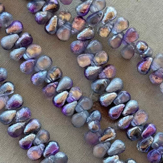6x4mm Czech Glass Drop Beads Etched Lavender Celestial 50Pcs Per Strand